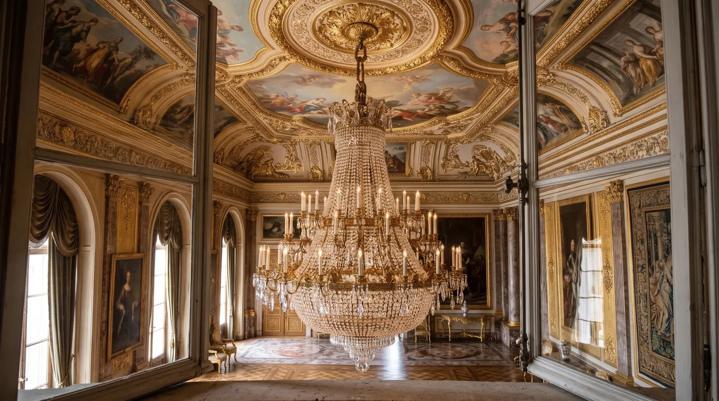 Al cabo de tres horas, me volví a despertar y vi el interior de una estancia en un palacio. La mirada se centraba en una lámpara de cristal antigua de enormes dimensiones. Luego desapareció.